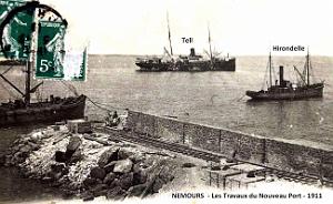 Nemours - Nouveau Port - Travaux et vue sur la Mer  - 1911
